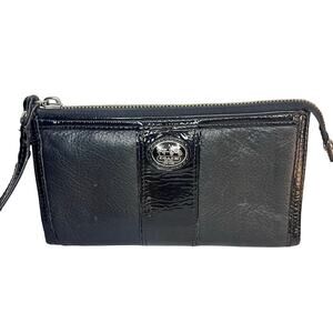 Coach Black Leather & Patent Leather Wristlet Wallet